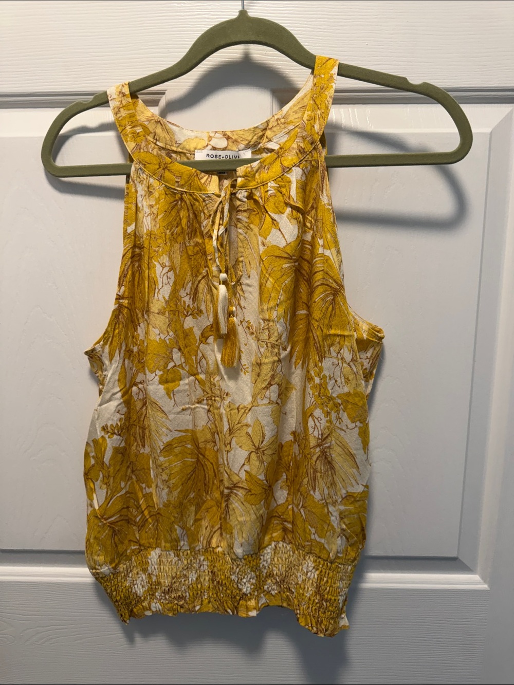 Rose & Olive Mustard Floral Halter Camisole with Tassel Tie